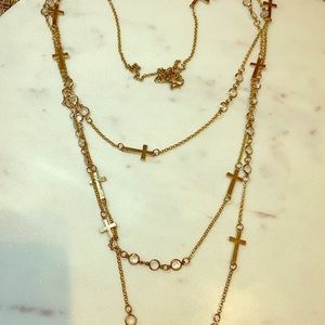 3 chain Gold Cross Necklace